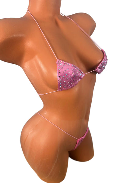 Pink Crystal Micro Bikini: Extreme Coverage, Handmade in USA