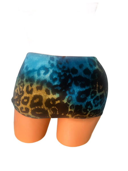 Blue Brown Animal Print Knit Micro Mini Skirt, Exotic Dance Wear