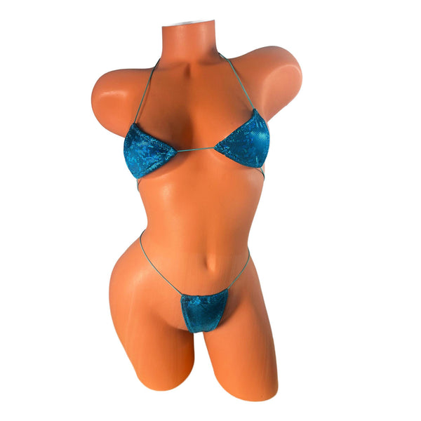 Mini Bikini: Extreme Micro Coverage - Teal Metallic Shatter Glass