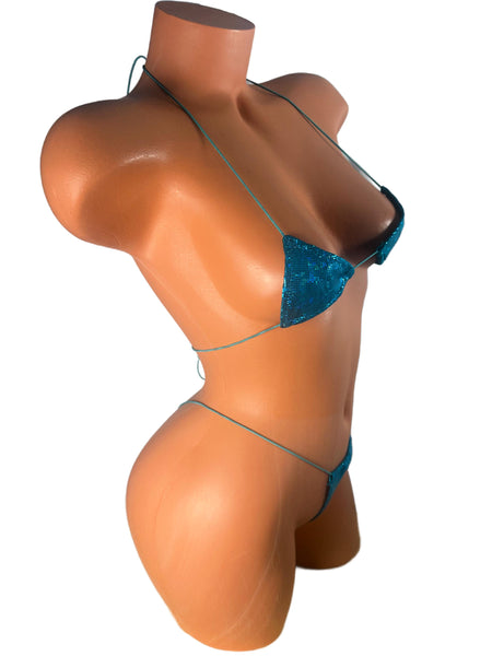 Mini Bikini: Extreme Micro Coverage - Teal Metallic Shatter Glass