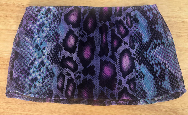 Blue Purple sheer Animal Print Knit Micro Mini Skirt, Exotic Dance Wear