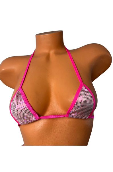 Fuchsia Dot Metallic Micro Thong Bikini: Festival Dance Wear