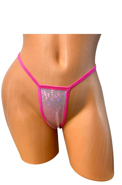 Fuchsia Dot Metallic Micro Thong Bikini: Festival Dance Wear