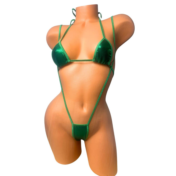 Kelly Green metallic Two piece Slingshot Bikini