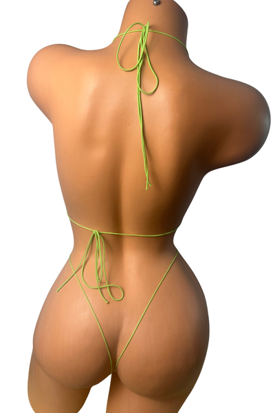 Lime Green Dot Foil Metallic Neon Green string Mini Bikini