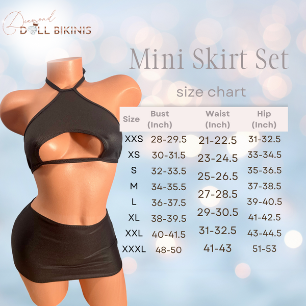 Two piece Halter Mini skirt set Matte Black, skirt