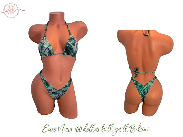 Money Green 100 dollar metallic Brazilian Micro Cut Bikini