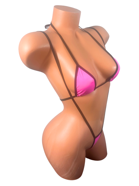 Neon Hot Pink Black  Trim Two piece Slingshot Bikini