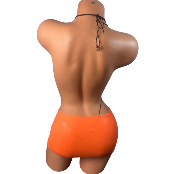 3 pc micro slingshot/ bikini bundle Neon Orange Wet Look
