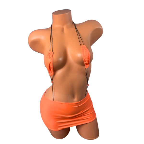 3 pc micro slingshot/ bikini bundle Neon Orange Wet Look