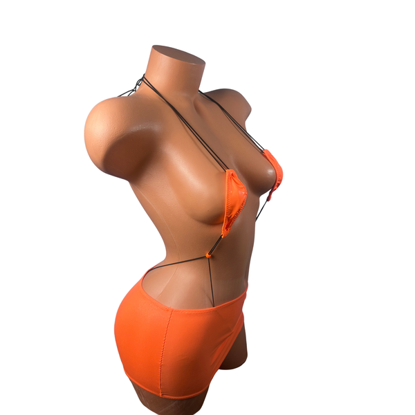 3 pc micro slingshot/ bikini bundle Neon Orange Wet Look