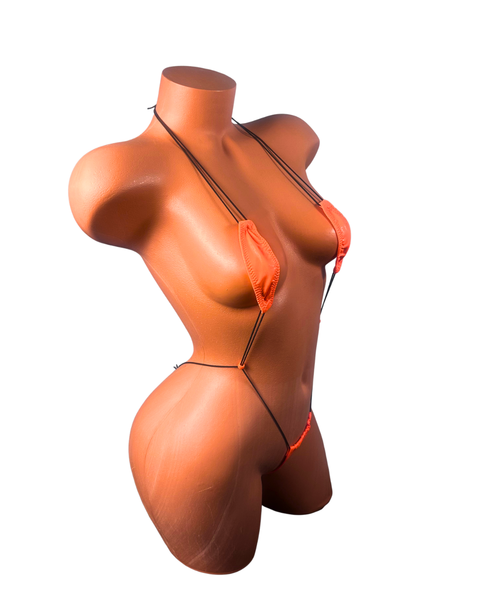 Neon Orange Wet Look thong Micro slingshot Black Ties