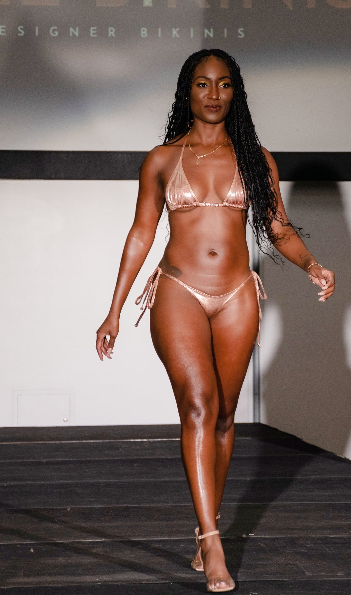 Two Piece Bronze Goddess String Bikini AB Crystal Accent