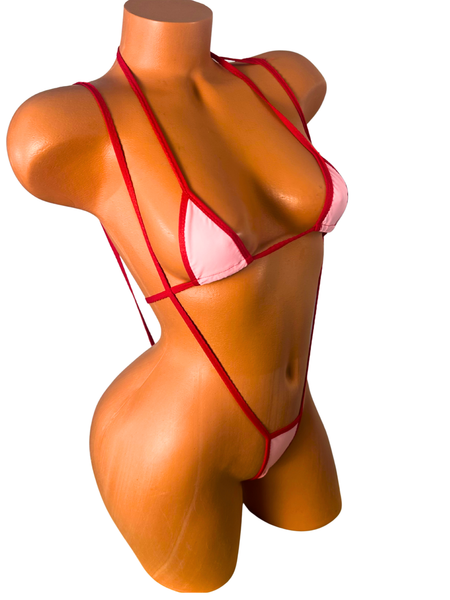 Baby Pink Red Trim Two piece Slingshot Bikini