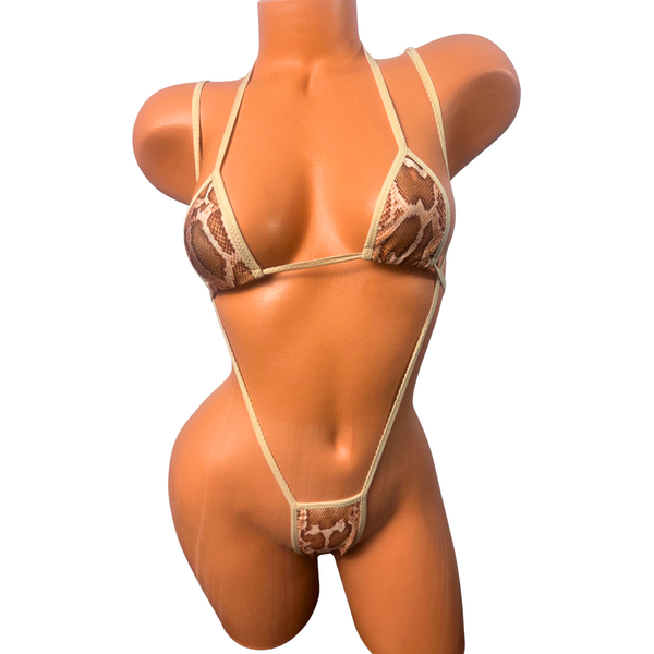 Tan Matte Python Print Two piece Slingshot Bikini