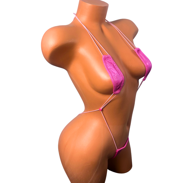 Neon Pink Sparkle Baby Pink String Thong Mini Slingshot
