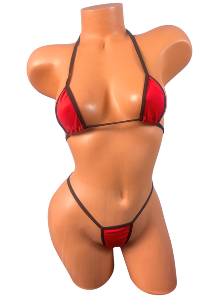 Red Black Trim Thong Bikini
