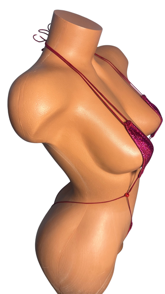 Fuchsia on Red  Sparkle Thong Micro Slingshot Bikini