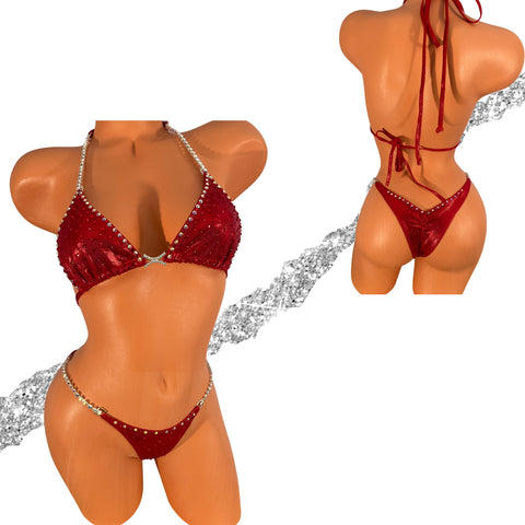 Red Competition Bikini/ AB and  ruby red crystals