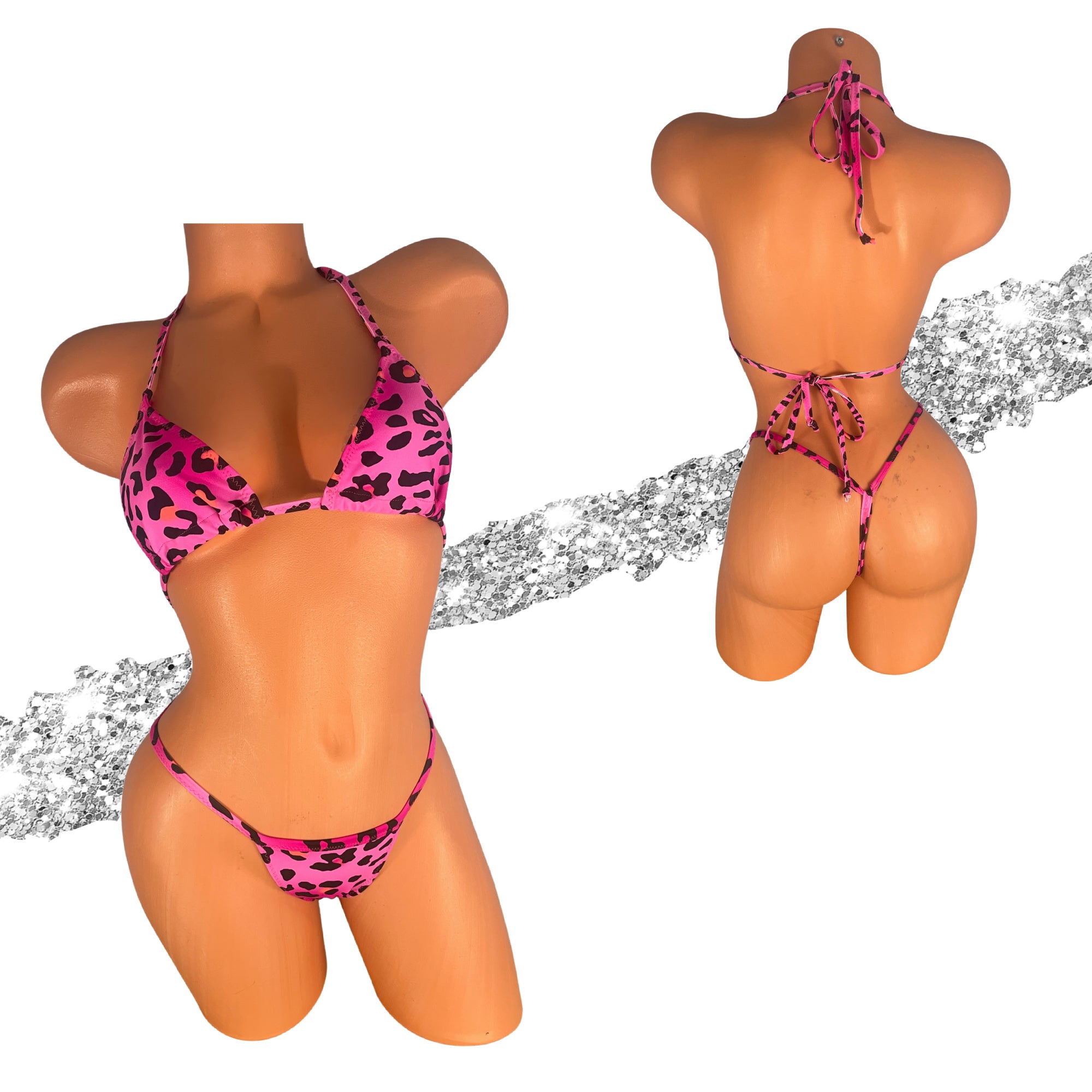 Neon Pink Leopard wide front thong bikini