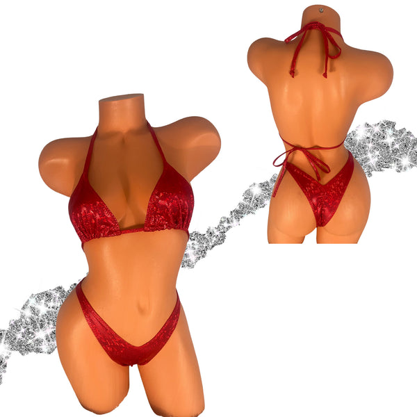 Red Shatter glass Holographic Brazilian Cut Bikini Micro or Cheeky