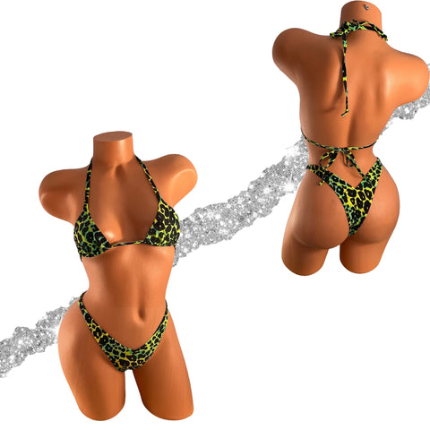 Neon Leopard  print Brazilian Cut Bikini Micro or Cheeky