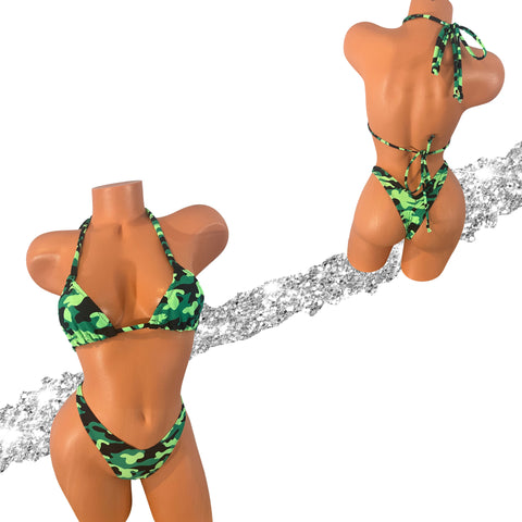Neon green Camo European Micro Cut Bikini