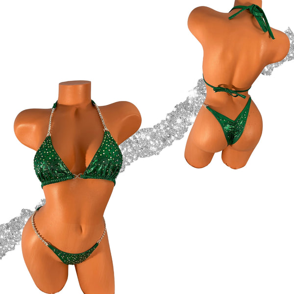 Green Scatter  Crystal Competition Bikini
