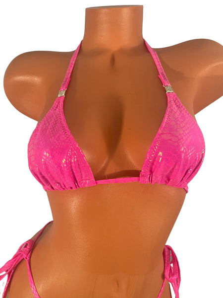 Iridescent Hot Pink snake print side tie Cheeky Brazilian Bikini