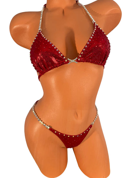 Red Competition Bikini/ AB and  ruby red crystals
