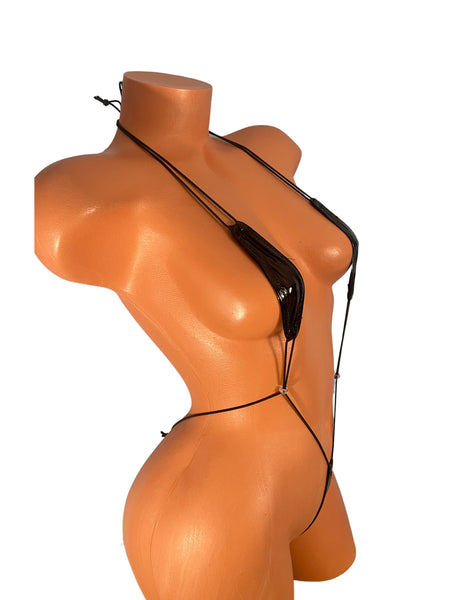 Patent Leather Black Slingshot Bikini