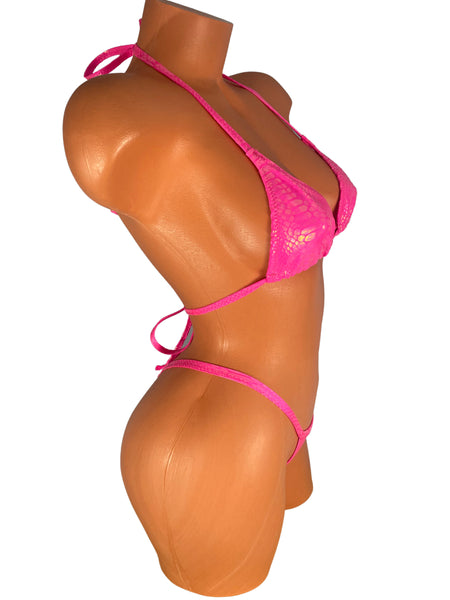 Hot Pink Snake print wide front thong bikini