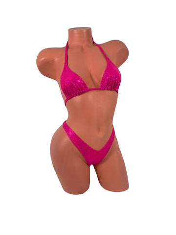 European Micro Cut Fuchsia Holographic Hot Pink Bikini